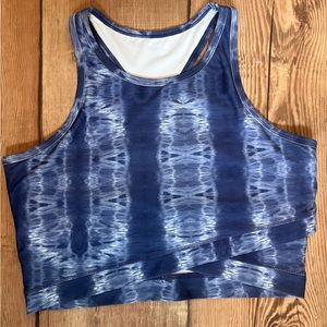 Womens crossbody racerback athletic tank top with built-in bra / sports bra